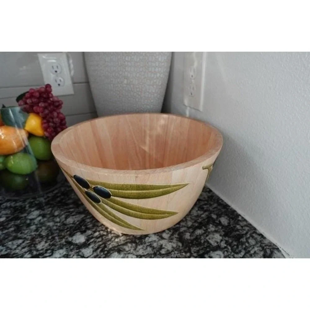 Clay art Large vintage wooden‎ Olive branch serving bowl 12 inches wide